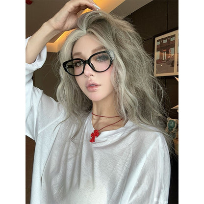 Small lace center part long curly hair highlights ombre wig