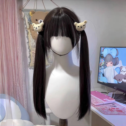 Double ponytail Japanese Lolita long straight natural bangs wig