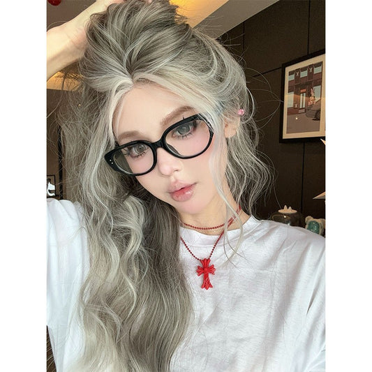 Small lace center part long curly hair highlights ombre wig