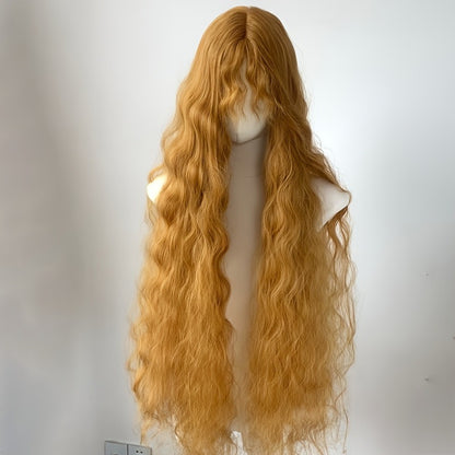 Golden yellow 1-meter-long fluffy wool curl full head wig