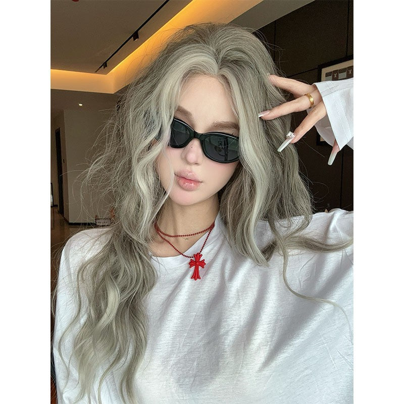 Small lace center part long curly hair highlights ombre wig