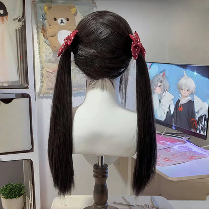 Double ponytail Japanese Lolita long straight natural bangs wig
