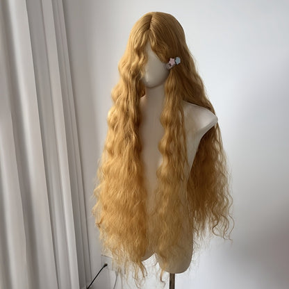 Golden yellow 1-meter-long fluffy wool curl full head wig