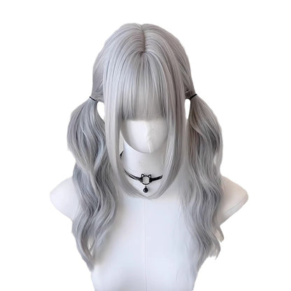 Double ponytail everyday long curly hair Japanese Lolita gray wig