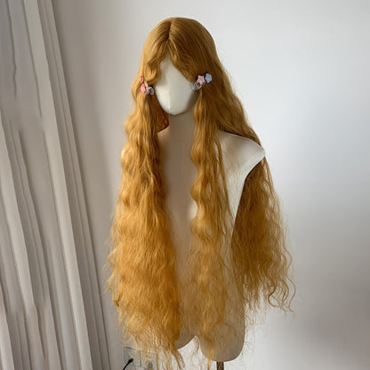 Golden yellow 1-meter-long fluffy wool curl full head wig