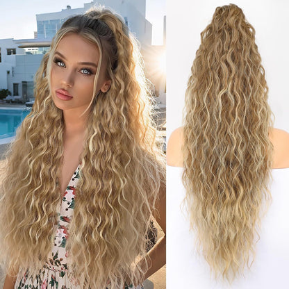 Ponytail cornflower perm long curly hair fluffy long curly hair wig